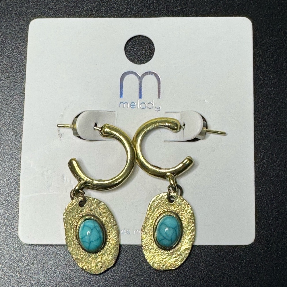 NWT EARRINGS BRASS AND TURQUOISE